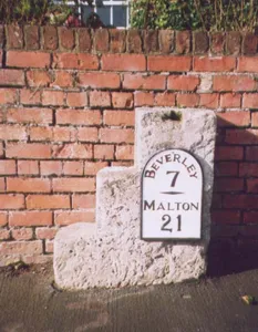 Milestone, Lund, 15 North Road, almost opp church