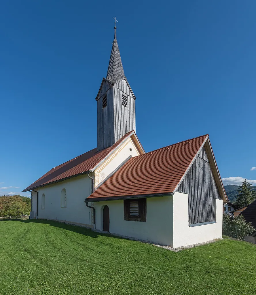 Northwestern view at the subsidiary church Saint Magdalene in Loibegg #55, market town Eberndorf, district Völkermarkt, Carinthia, Austria, European Union