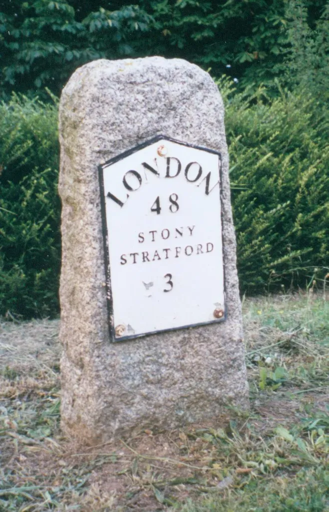 Old Milestone by the former A5 in Loughton, Milton Keynes