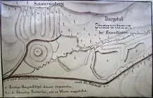 Planskizze (Tab. F, Fig. 4) des Burgstalls/Hausbergs Straßwitraun, Enzenkirchen, OÖ, von Johann Ev. Lamprecht