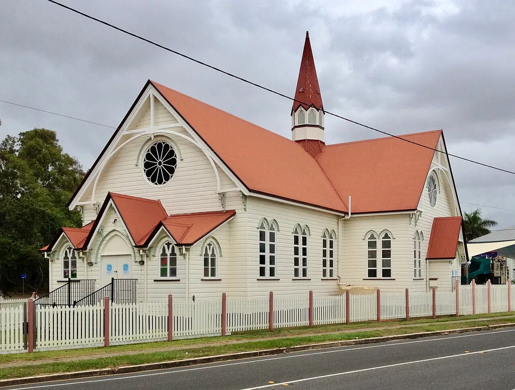 Former Baptist church (1887), at present Kids Childcare, at 6 Flinders Parade, Sandgate, Queensland