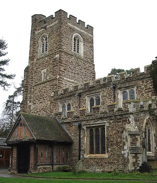 West tower, south porch and south aisle of SS Peter &amp; Paul parish church, Flitwick, Bedfordshire, seen from the east
