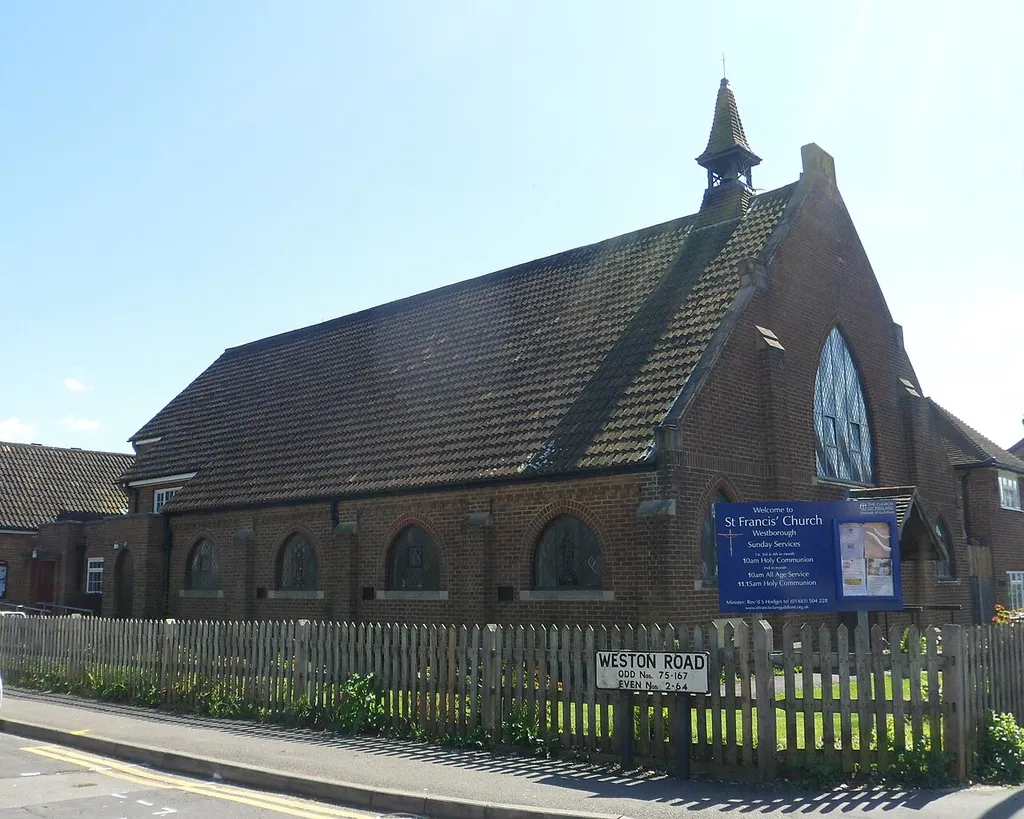 St Francis' Church, Beckingham Road, Westborough, Guildford, Borough of Guildford, Surrey, England. An Anglican church built in 1933 in the interwar Westborough suburb.