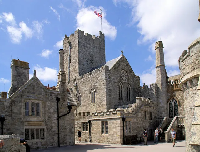 Courtyard and church inside the castle on St Michael's Mount, Cornwall
