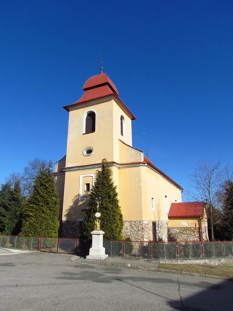 Overview of church of Saint Mark in Vícenice u Náměště nad Oslavou, Třebíč District.