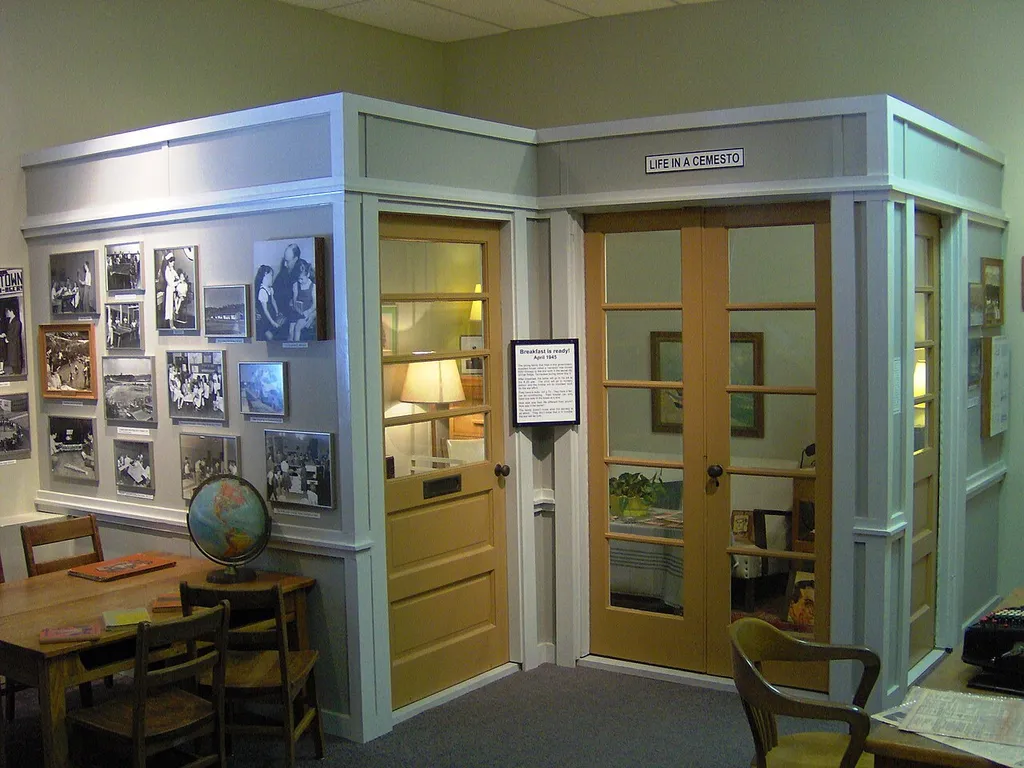 Display of a typical World War II-era "cemesto" at the Oak Ridge Childrens Museum in Oak Ridge, Tennessee, USA. Cemestos were small, pre-fabricated houses used by Oak Ridge's Manhattan Project employees in the early 1940s.