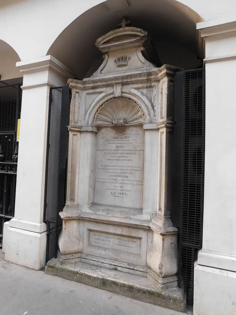 Monument In Yard Of Former Church Of St John The Baptist, Wallbrook .mw-parser-output .messagebox{margin:4px 0;width:auto;border-collapse:collapse;border:2px solid var(--border-color-progressive,#6485d1);background-color:var(--background-color-neutral-subtle,#fbfcff);color:var(--color-base,#202122);box-sizing:border-box;border-inline-start-width:8px}.mw-parser-output .messagebox.mbox-small{font-size:88%;line-height:1.25em}.mw-parser-output .mbox-warning,.mw-parser-output .mbox-speedy{border:2px solid var(--border-color-error,#b22222);background:var(--background-color-error-subtle,#ffdbdb);border-inline-start-width:8px}.mw-parser-output .mbox-serious,.mw-parser-output .mbox-delete,.mw-parser-output .mbox-stop{border:2px solid var(--border-color-error,#b22222);border-inline-start-width:8px}.mw-parser-output .mbox-issue,.mw-parser-output .mbox-content{border:2px solid #f28500;background:var(--background-color-warning-subtle,#ffe);border-inline-start-width:8px}.mw-parser-output .mbox-query,.mw-parser-output .mbox-style{border:2px solid #f4c430;background:var(--background-color-warning-subtle,#ffe);border-inline-start-width:8px}.mw-parser-output .mbox-shit{border:2px solid #960;border-inline-start-width:8px}.mw-parser-output .mbox-license{border:2px solid #88a;border-inline-start-width:initial}.mw-parser-output .mbox-legal{border:2px solid var(--border-color-notice,#666);background:var(--background-color-base,#fff);border-inline-start-width:8px}.mw-parser-output .mbox-honor{border:2px solid #ca3;background:var(--background-color-warning-subtle,#fcf4db);border-inline-start-width:8px}.mw-parser-output .mbox-growth{border:2px solid #8d4;background:var(--background-color-success-subtle,#d5fdf4);border-inline-start-width:8px}.mw-parser-output .mbox-move{border:2px solid #93c;border-inline-start-width:8px}.mw-parser-output .mbox-protection,.mw-parser-output .mbox-message{border:2px solid var(--border-color-base,#aaa);border-inline-start-width:8px}.mw-parser-output .messagebox 
