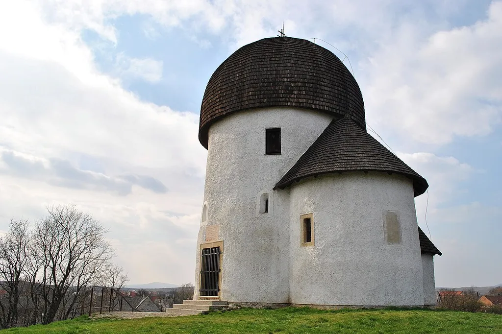 Öskü, Veszprém county, Hungary. Round chapel from the 11-12th century, built on the bases of ancient roman watchtower.