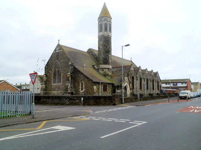 Christ Church, Morfa, Llanelli viewed from the NE. The Church in Wales church is located on the south side of New Street in the Morfa district of Llanelli. A plaque on the building shows CHRIST CHURCH ERECTED 1887 CONSECRATED ON 14TH OCTOBER 1887. This view is across New Street.