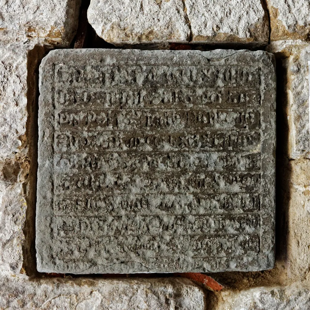 Foundation stone of the church, laid by Rector Arnaud Seguier in 1278.
