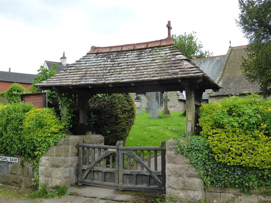 Photograph of the lychgate, St Giles' Church, Marston Montgomery, Derbyshire, England