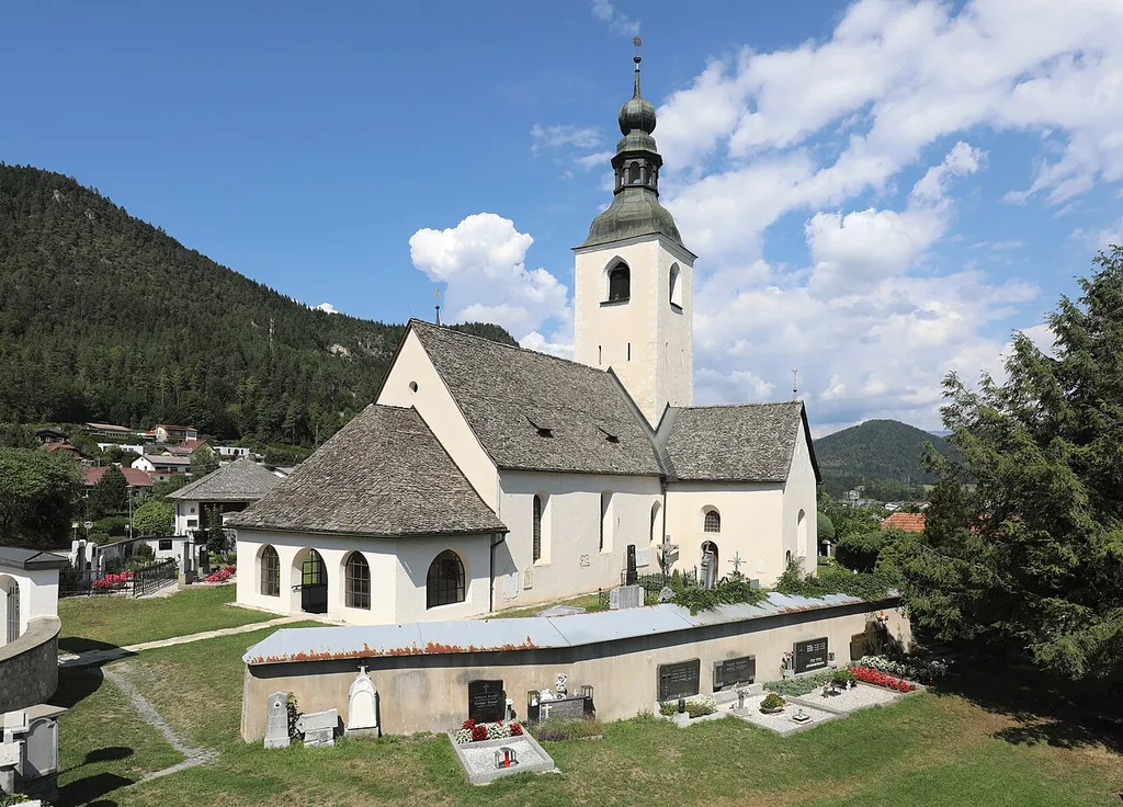 Southwest view of the parish church in Launsdorf, Carinthia.