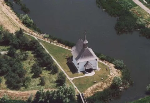 reformed church in Csengersima, hungary, aerial photography This is a photo of a monument in Hungary. Identifier: 8216
