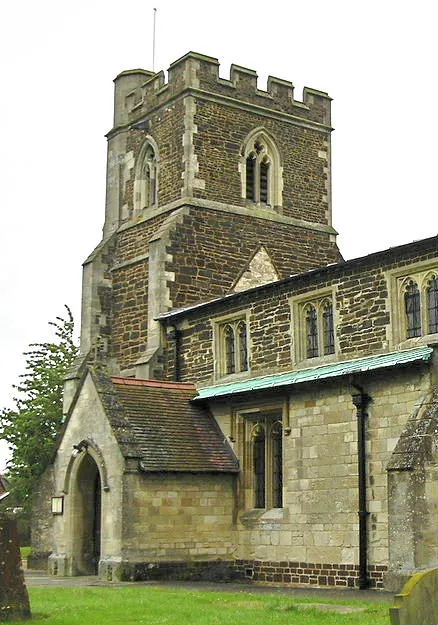 West tower and south porch of the parish church of St John the Baptist, Stanbridge, Bedfordshire, seen from the southeast
