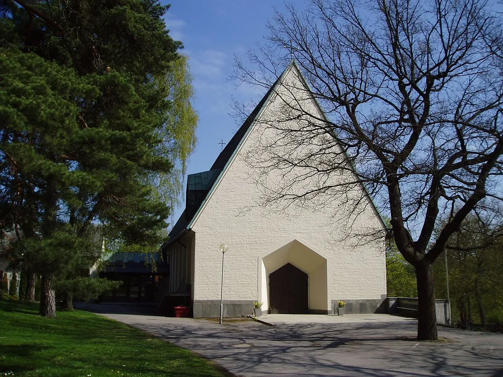 Ängby kyrka, church in Bromma, Stockholm, Sweden This is a photo of an ecclesiastical monument in Sweden, number 21300000011355 (sub-number: 21400000284524) in the RAÄ buildings database.