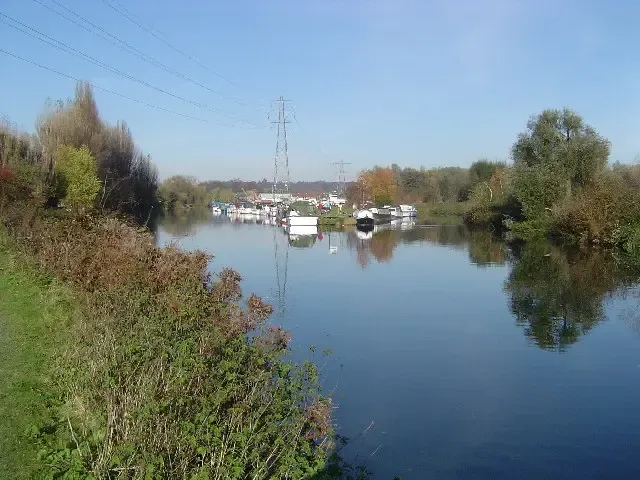 River Lee Navigation: Marina, Stanstead St. Margarets Viewed looking northwards from under the A414 road bridge, the channel to the left is the Navigation, the channel to the right is Stanstead Mill Stream.
