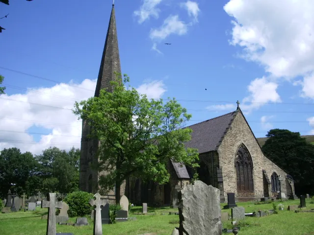 St James' parish church, Millbrook, Greater Manchester, seen from the west