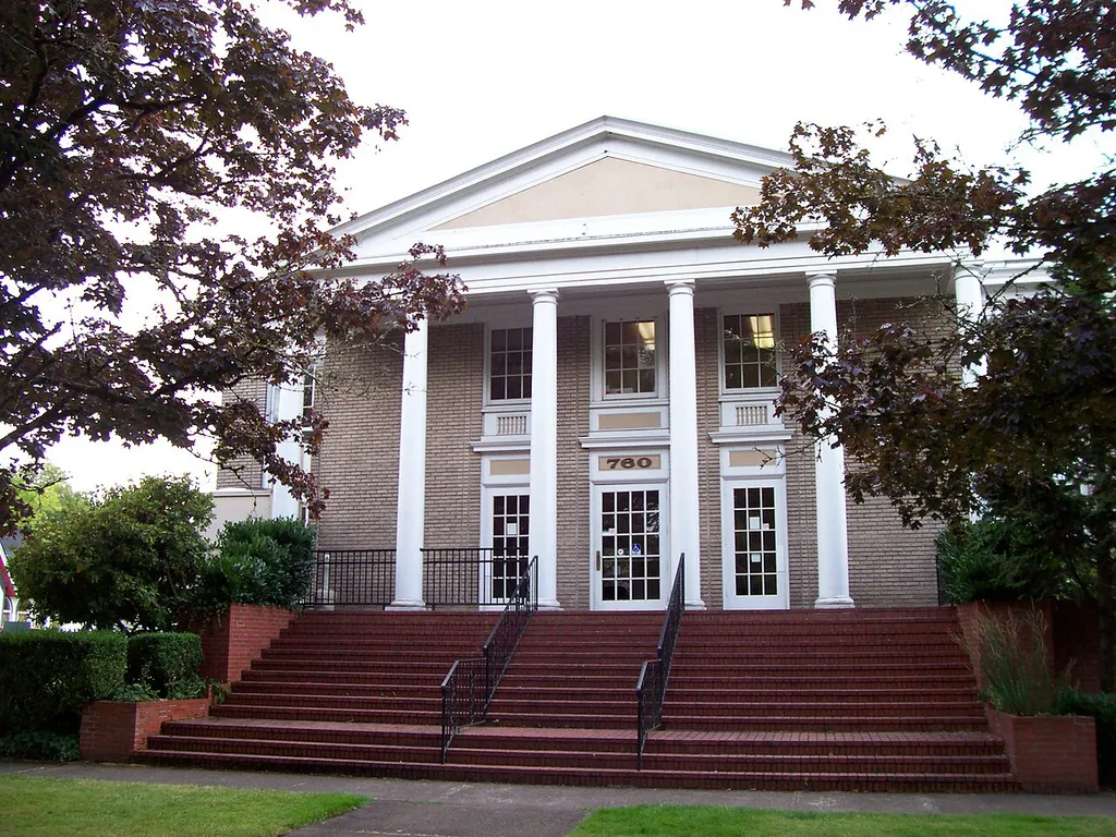 Historic building of the First Congregational Church in Corvallis, Oregon. Listed in the National Register of Historic Places.