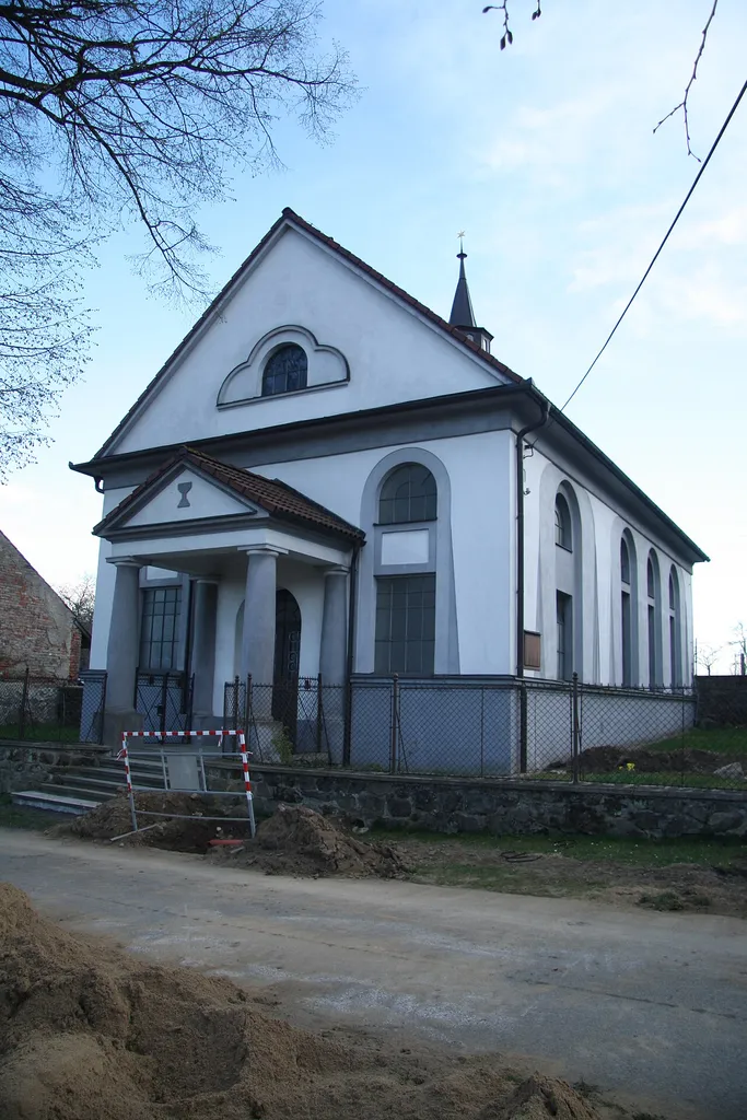 Overview of Evangelical church in Střížov, Brtnice, Jihlava District.