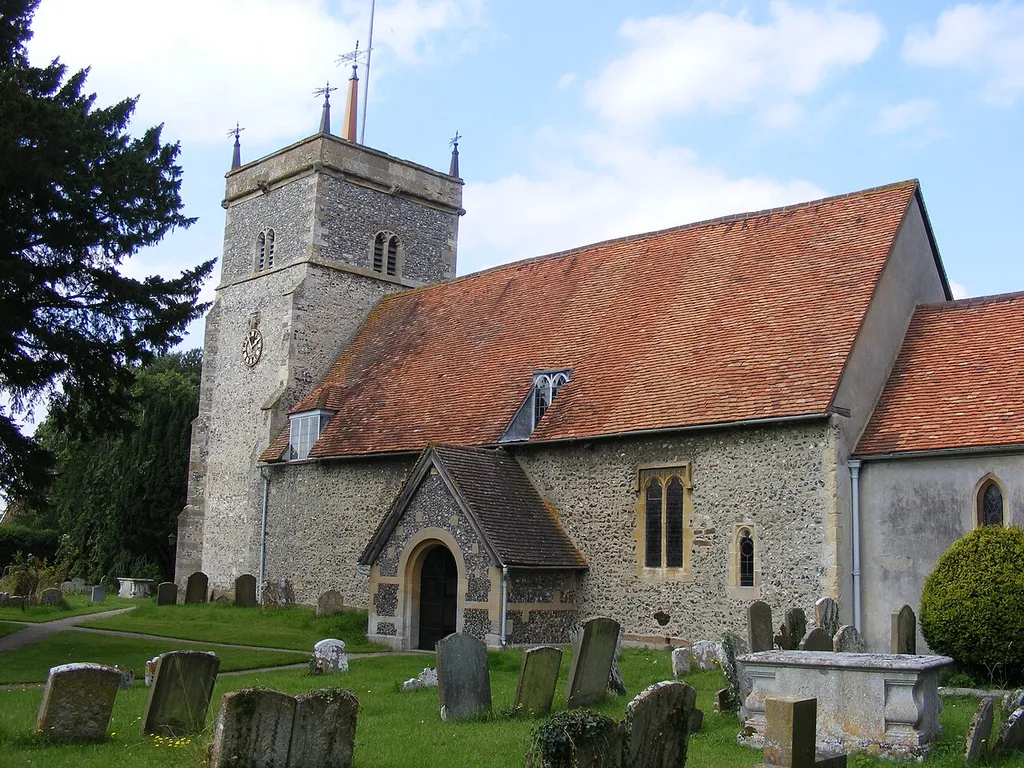 Nave and west tower of St Mary The Virgin parish church, Bucklebury, Berkshire, seen from the southeast