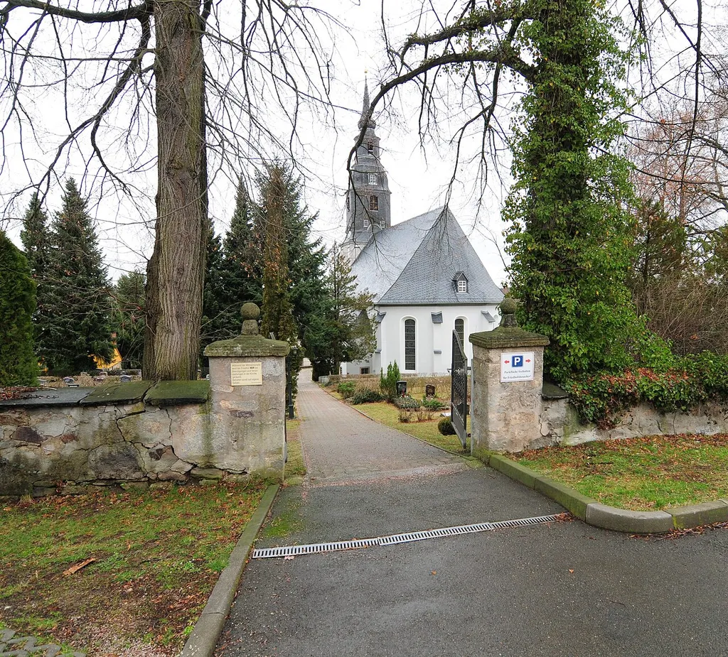 municipality Crinitzberg, urban district Bärenwalde, parish church, built 1732-1736 erbaut (church spire 1775) (district Landkreis Zwickau, Free State of Saxony, Germany)