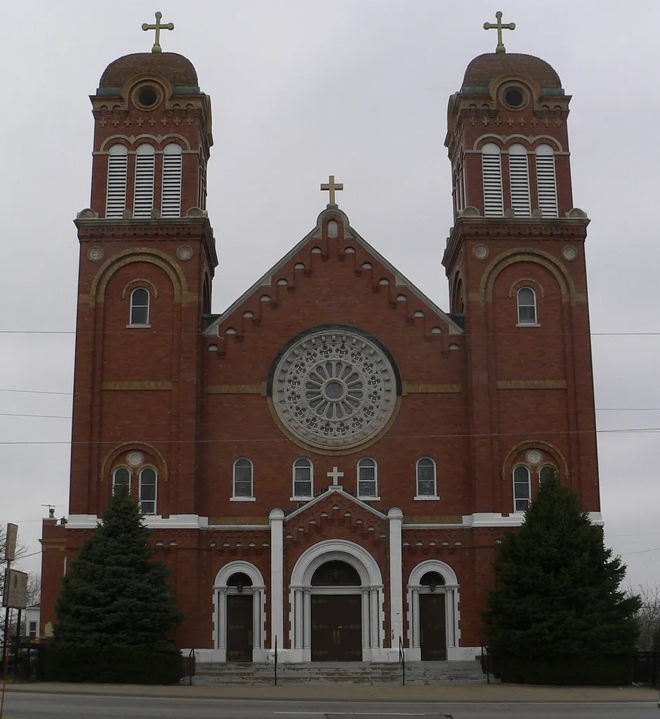 Immaculate Conception Church, located at 2708 S. 24th Street in Omaha, Nebraska; seen from the east, across 24th.