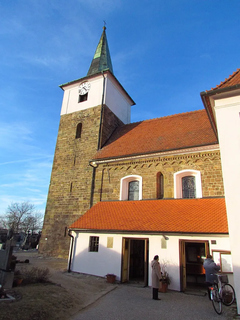 Side view of Church of the Assumption in Březník, Třebíč District.