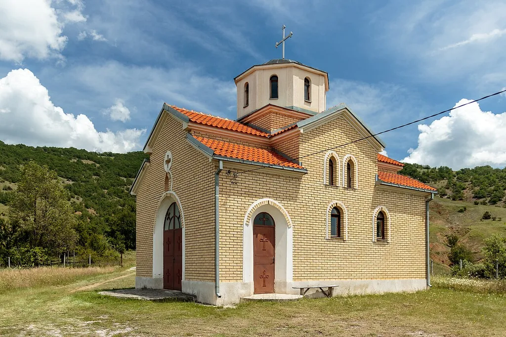 View of the Dormition of the Theotokos Church in the village Pribilci
