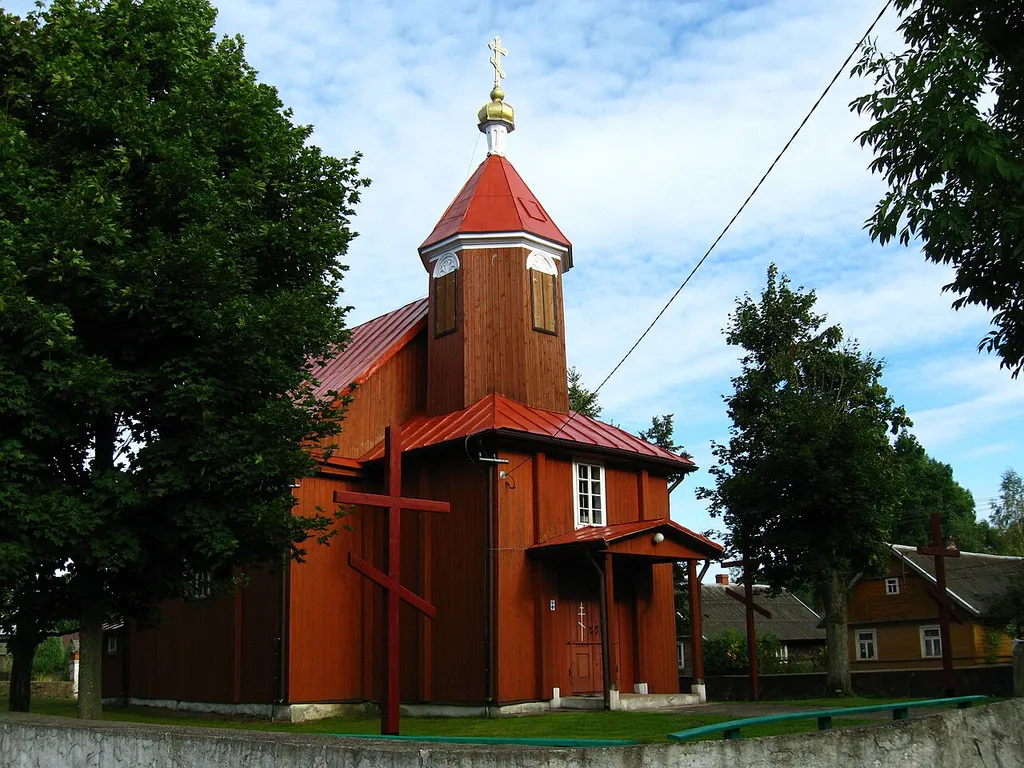 Renovated in summer of 2009, cerkiew of Transfiguration of Jesus Christ at Topolany village — gmina Michałowo