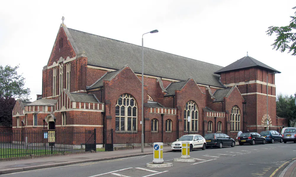 St Mary's parish church, Keble Street, Summerstown, London SW17, seen from the south from Wimbledon Road