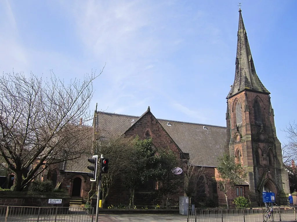 St Mary's parish church, Grassendale, Liverpool, England, seen from the east from St Mary's Road