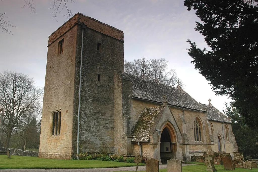 Church of England parish church of St. Mary, Glympton, Oxfordshire, viewed from the southwest.
