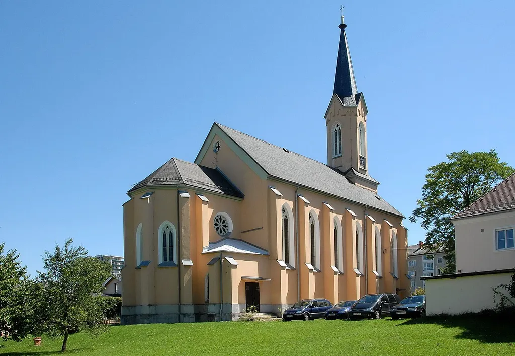 Protestant "Johannes" church in Gothic revival style near the Lend port on Martin Luther Platz #1, Villacher Vorstadt, Klagenfurt, Carinthia, Austria, EU