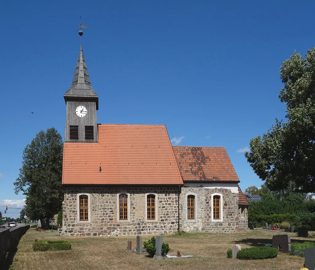 Southern view of the church in Seeburg , Dallgow-Döberitz municipality , Havelland district, Brandenburg state, Germany