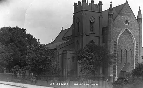 Postcard of St James' Church, Handsworth, before the new chancel was built in 1878.
