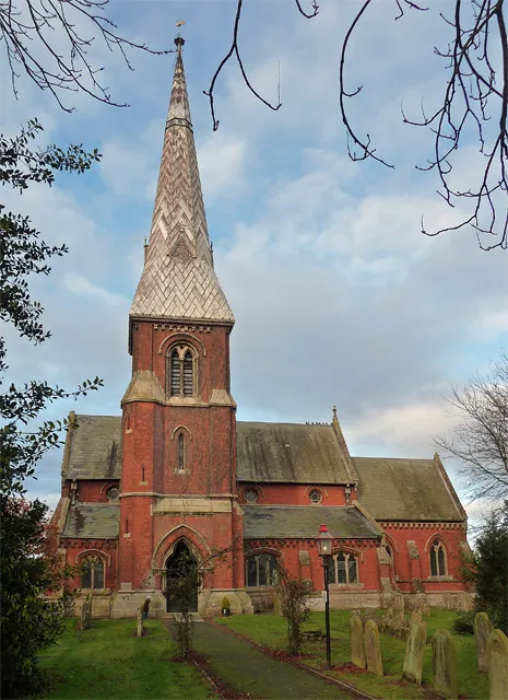All Saints, Fosdyke Impressively large for such a small, remote settlement. And very red. By Edward Browning, 1871-72. Broach spire. The style is Early English Gothic. Grade II listed.