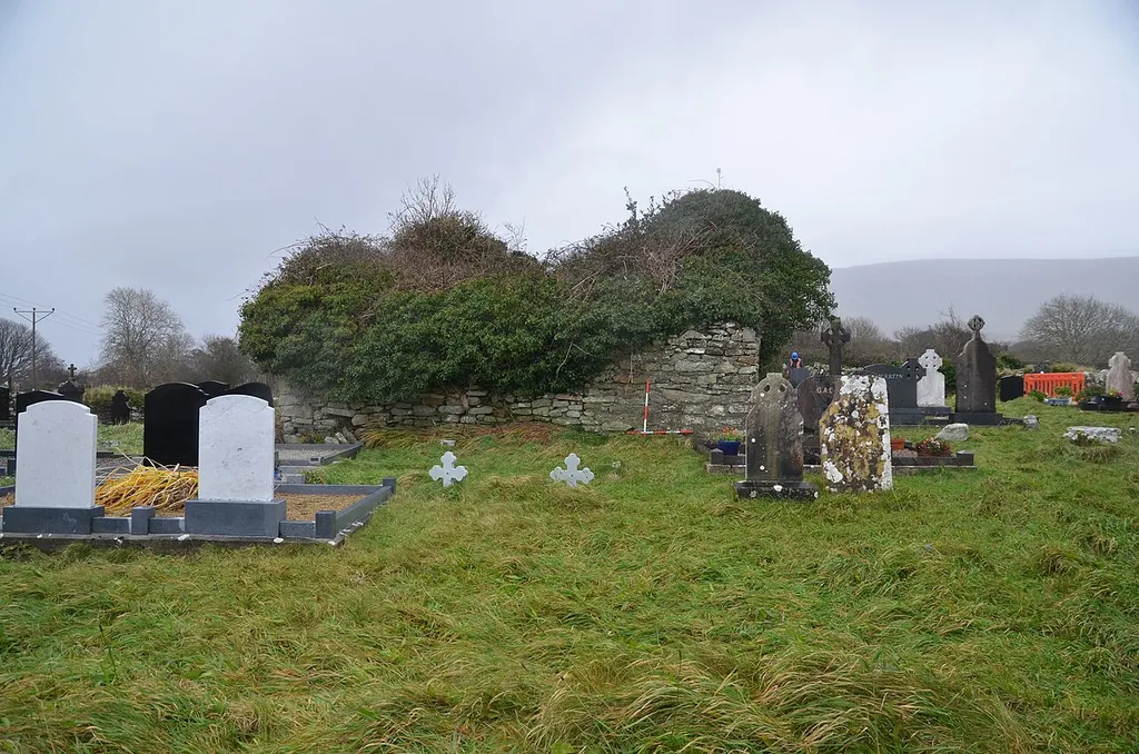 West gable of Keeloges Church. This is not the original wall and has been reconstructed before 1943.