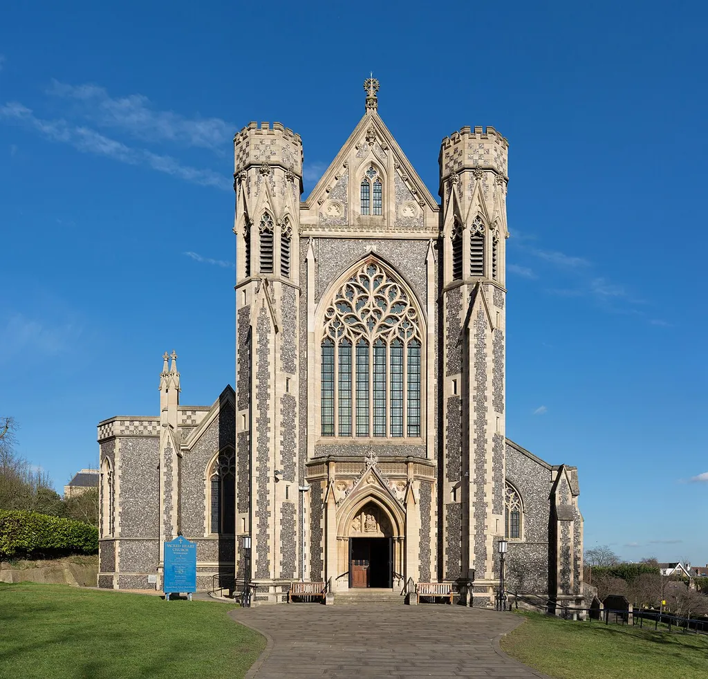 The exterior of Sacred Heart RC Church, Wimbledon, London.
