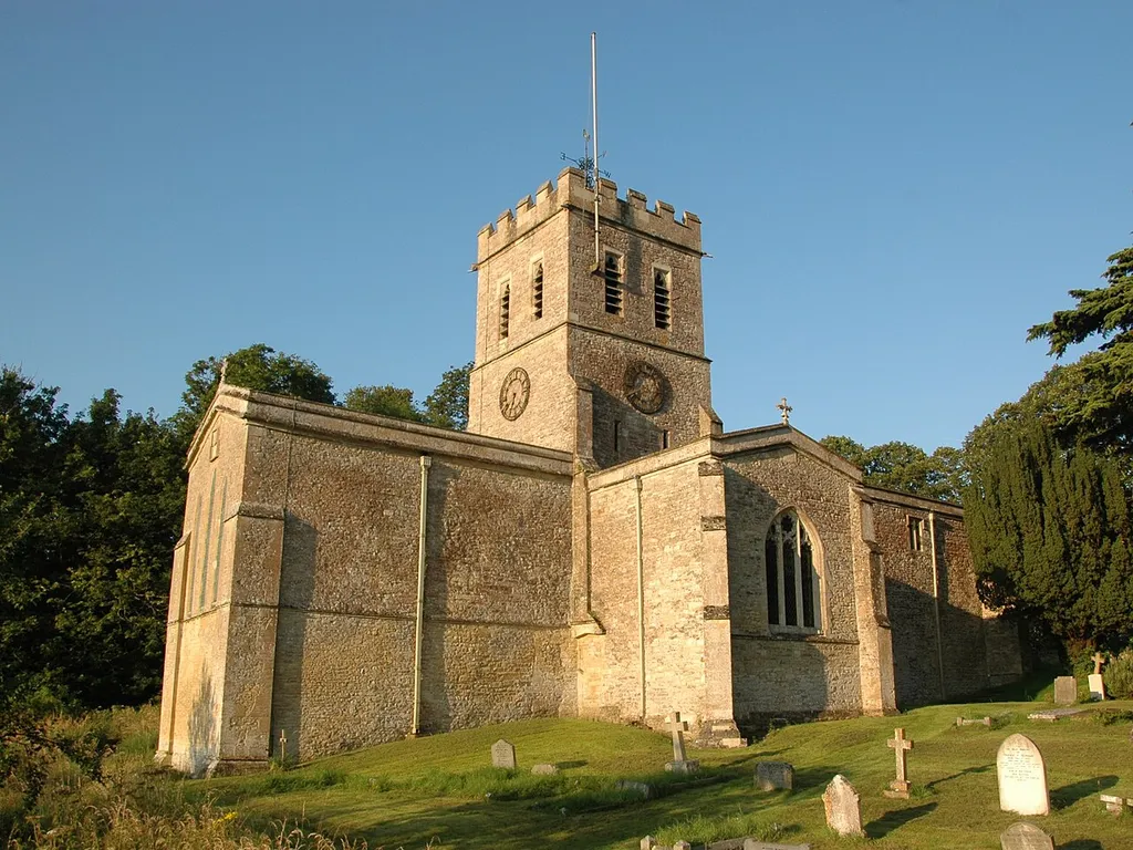 St Nicholas' parish church, Tackley, Oxfordshire seen from the northeast, showing the north transept, which was rebuilt in 1616