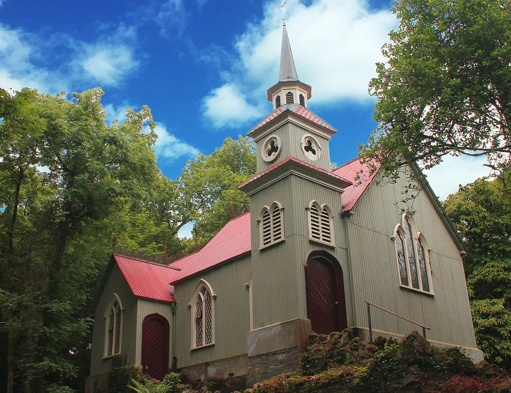 An exterior view of St Peter's tin tabernacle church in Laragh, Co. Monaghan. The church was restored and reopened in 2014.