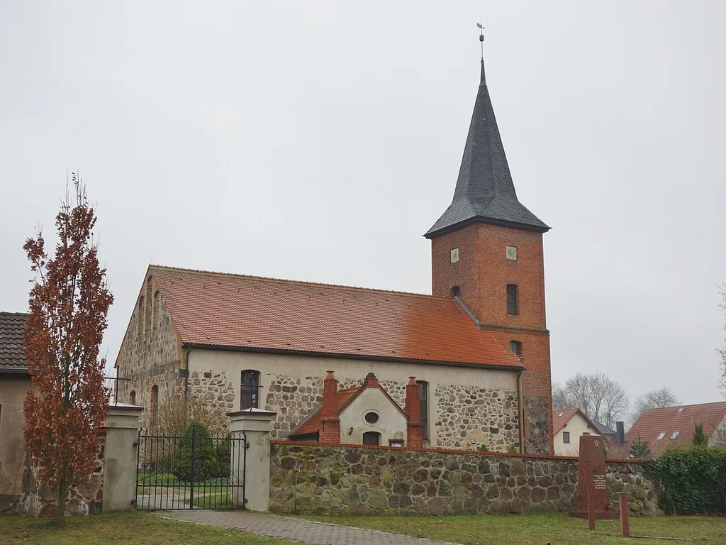 North-north-eastern view of the church in Schönermark , Schönermark municipality , Oberhavel district, Brandenburg state, Germany.