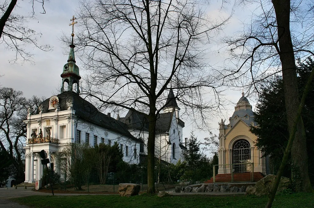 Germany, Bonn: Installation of Kreuzberg Church with Holy Staircase on Kreuzberg (Cross Mountain) in Bonn-Endenich, to the right: Freundeskapelle (friends chapel).