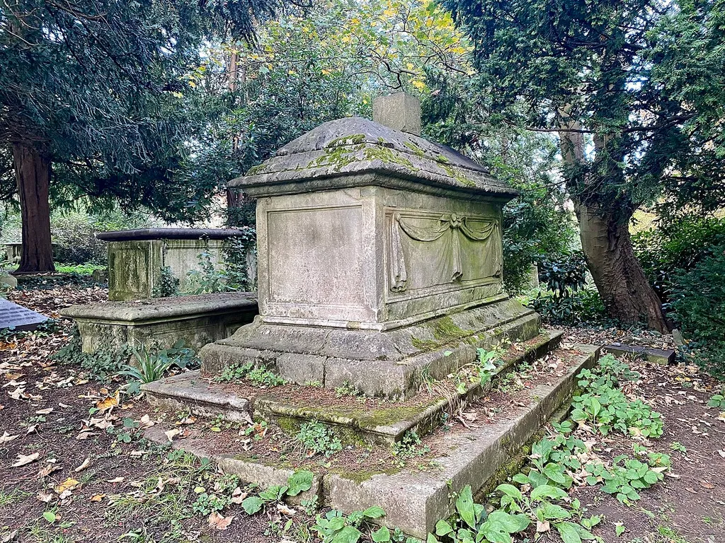 Tomb of Nathaniel Booth, Lord Delamer, in the churchyard of St John-at-Hampstead .mw-parser-output .messagebox{margin:4px 0;width:auto;border-collapse:collapse;border:2px solid var(--border-color-progressive,#6485d1);background-color:var(--background-color-neutral-subtle,#fbfcff);color:var(--color-base,#202122);box-sizing:border-box;border-inline-start-width:8px}.mw-parser-output .messagebox.mbox-small{font-size:88%;line-height:1.25em}.mw-parser-output .mbox-warning,.mw-parser-output .mbox-speedy{border:2px solid var(--border-color-error,#b22222);background:var(--background-color-error-subtle,#ffdbdb);border-inline-start-width:8px}.mw-parser-output .mbox-serious,.mw-parser-output .mbox-delete,.mw-parser-output .mbox-stop{border:2px solid var(--border-color-error,#b22222);border-inline-start-width:8px}.mw-parser-output .mbox-issue,.mw-parser-output .mbox-content{border:2px solid #f28500;background:var(--background-color-warning-subtle,#ffe);border-inline-start-width:8px}.mw-parser-output .mbox-query,.mw-parser-output .mbox-style{border:2px solid #f4c430;background:var(--background-color-warning-subtle,#ffe);border-inline-start-width:8px}.mw-parser-output .mbox-shit{border:2px solid #960;border-inline-start-width:8px}.mw-parser-output .mbox-license{border:2px solid #88a;border-inline-start-width:initial}.mw-parser-output .mbox-legal{border:2px solid var(--border-color-notice,#666);background:var(--background-color-base,#fff);border-inline-start-width:8px}.mw-parser-output .mbox-honor{border:2px solid #ca3;background:var(--background-color-warning-subtle,#fcf4db);border-inline-start-width:8px}.mw-parser-output .mbox-growth{border:2px solid #8d4;background:var(--background-color-success-subtle,#d5fdf4);border-inline-start-width:8px}.mw-parser-output .mbox-move{border:2px solid #93c;border-inline-start-width:8px}.mw-parser-output .mbox-protection,.mw-parser-output .mbox-message{border:2px solid var(--border-color-base,#aaa);border-inline-start-width:8px}.mw-parser-output