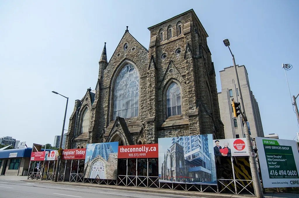 Former James Street Baptist Church. North of the T.H. &amp; B. Railway Bridge, downtown Hamilton. Sold in 2014 for a condo project.