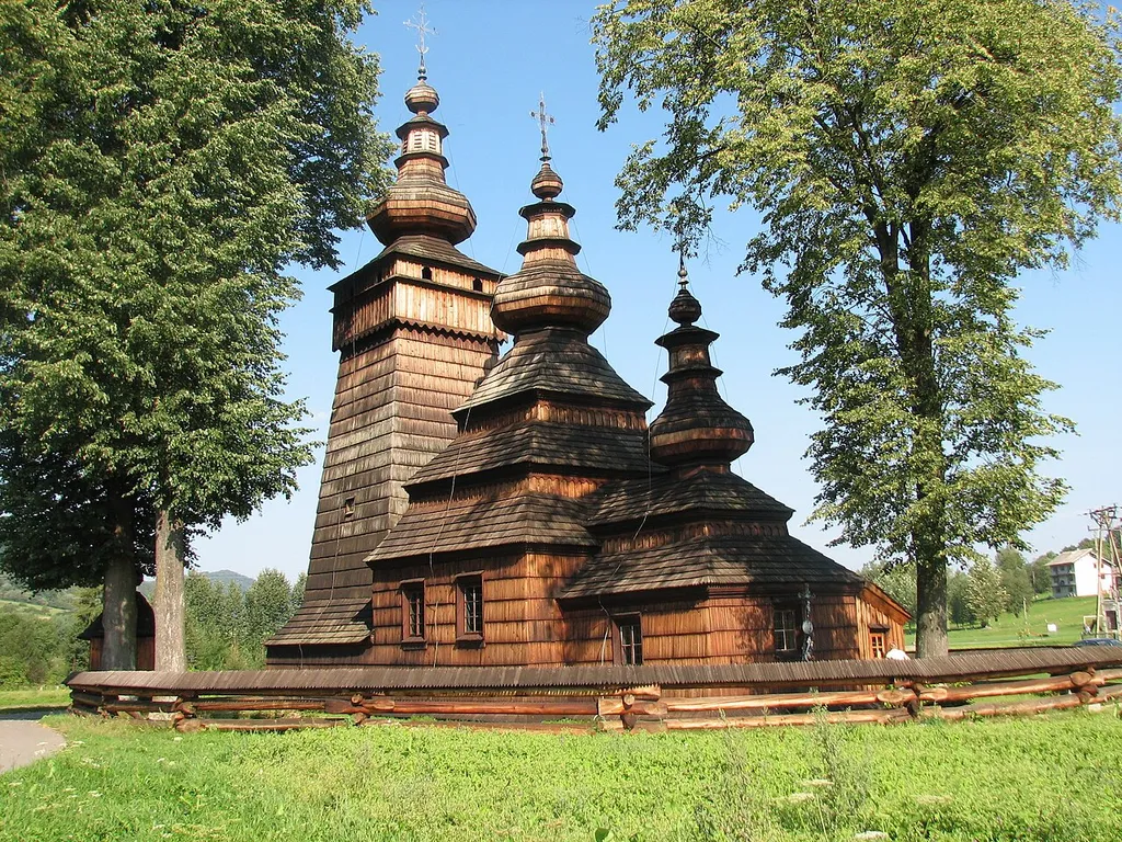 St Paraskeva Greek Catholic church in Kwiatoń, Poland. Example of Lemko architecture.