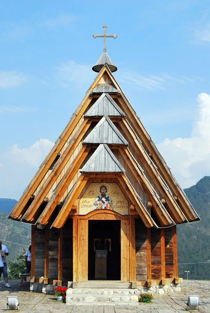 Wooden serb orthodox church in Drvengrad ethno village.