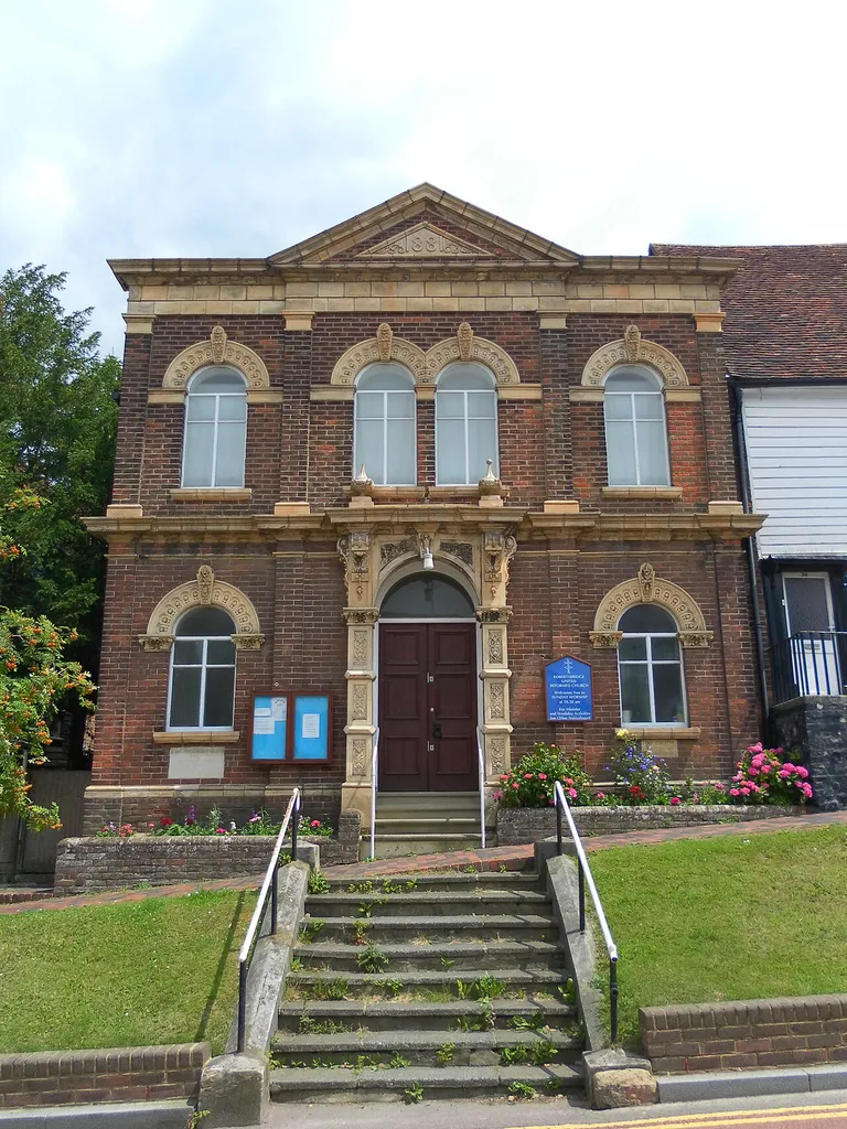 Robertsbridge United Reformed Church, High Street, Robertsbridge, Rother District, East Sussex, England. Designed in 1881 by Thomas Elworthy of St Leonards-on-Sea. Listed at Grade II by English Heritage (NHLE Code 1221451)
