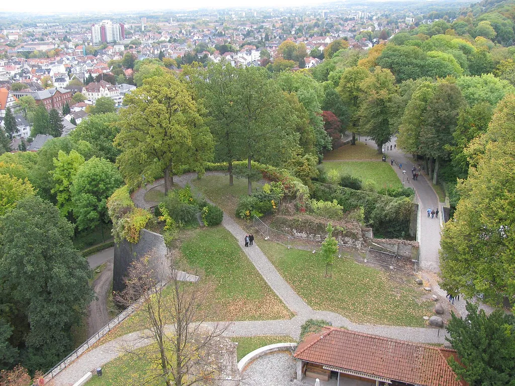 Fortress Sparrenburg in the city of Bielefeld, Germany. View from the tower at the round bastion "Marienrondell" in the eastern corner of the building. Built in the early 16th century.