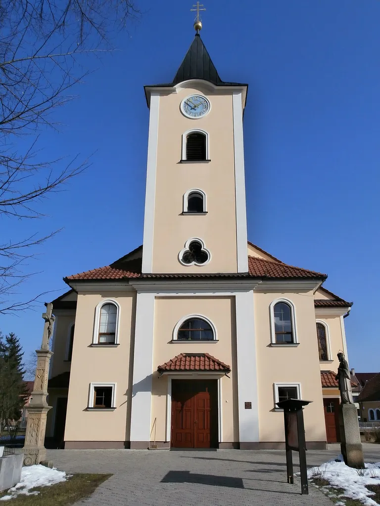 Šumice, Uherské Hradiště District, Czechia. Church of the Nativity of the Virgin Mary from 2000.