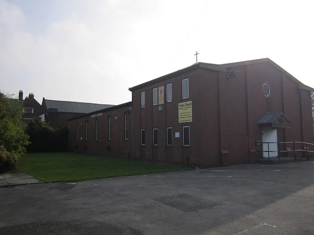 Holy Trinity parish church, Huyton House Road, Page Moss, Merseyside, England, seen from the west